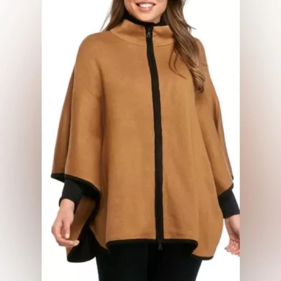 Anne Klein Color Block Zip Front Cape Size Large - Picture 2 of 11
